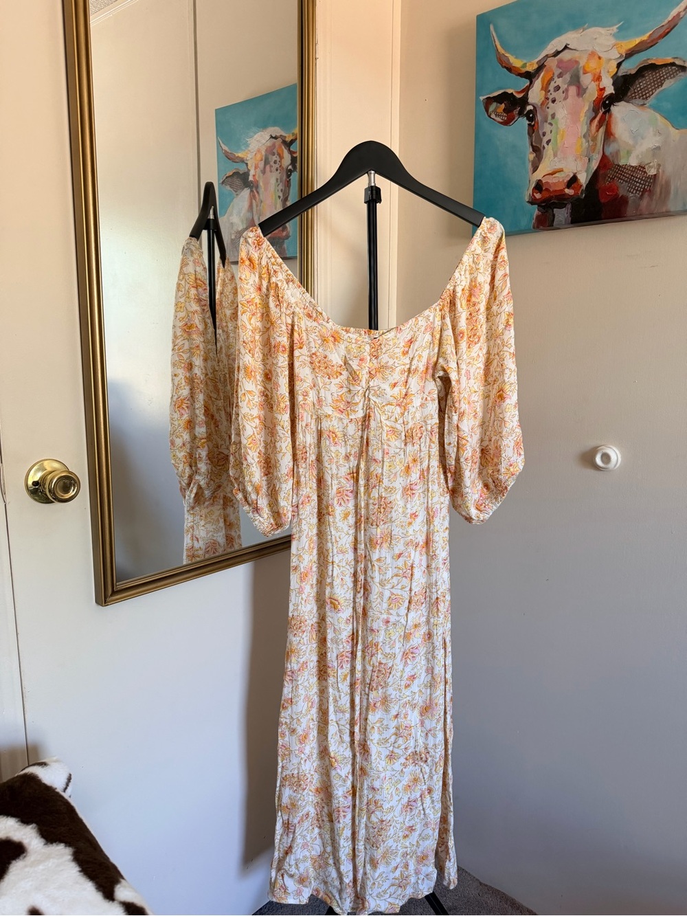 Billabong Full Bloom Floral Smocked Maxi Dress Medium M Boho Puff Sleeve